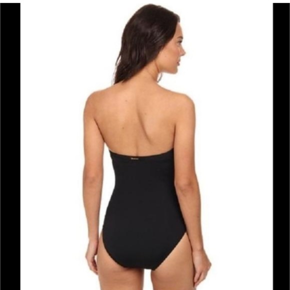 Michael Kors Mio One Piece Flutter Front Bandeau Swimsuit Women's 8 Black Ruffle - Picture 2 of 10